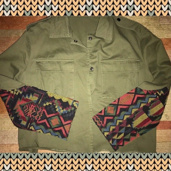 SHEIN GREEN COTTON JACKET W/SOUTHWEST SLEEVES~LARG - Picture 1 of 5
